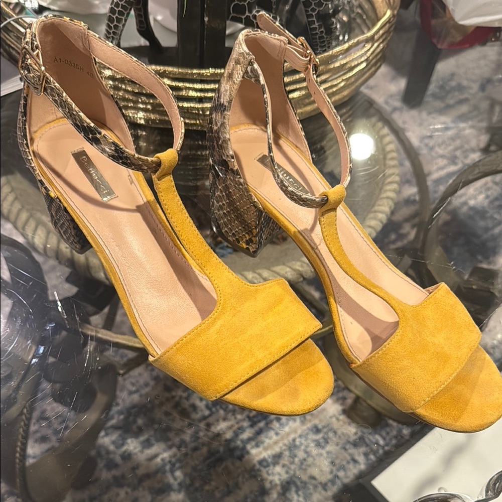 INC International Concepts Yellow Suede Heels with Ankle Strap